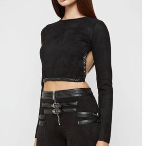 NWT Maniere de Voir Vegan Suede Backless Top - Black